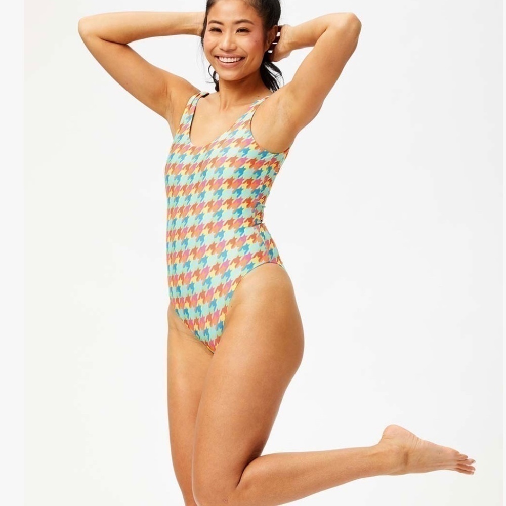 NEW Terez Rainbow Houndstooth One-piece Swim Wear US M